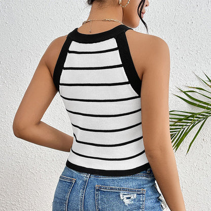 Sexy backless hemp pattern strappy halter top